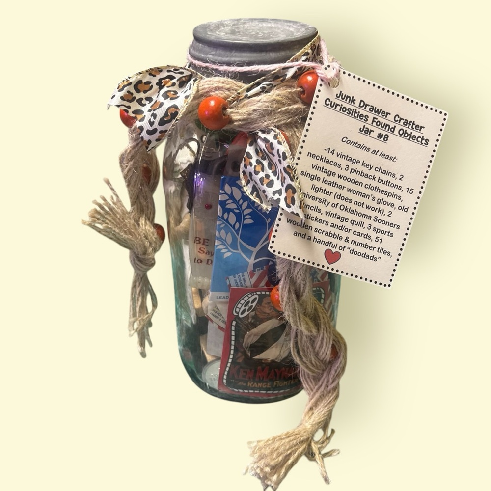 Junk Drawer Crafter Curiosities Found Objects Jar #8 Comes w Glass Jar
